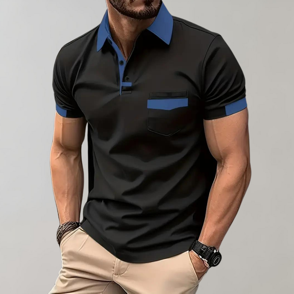 Modna koszulka polo dla mężczyzn - Leo-Czarny-S-Trend Polska