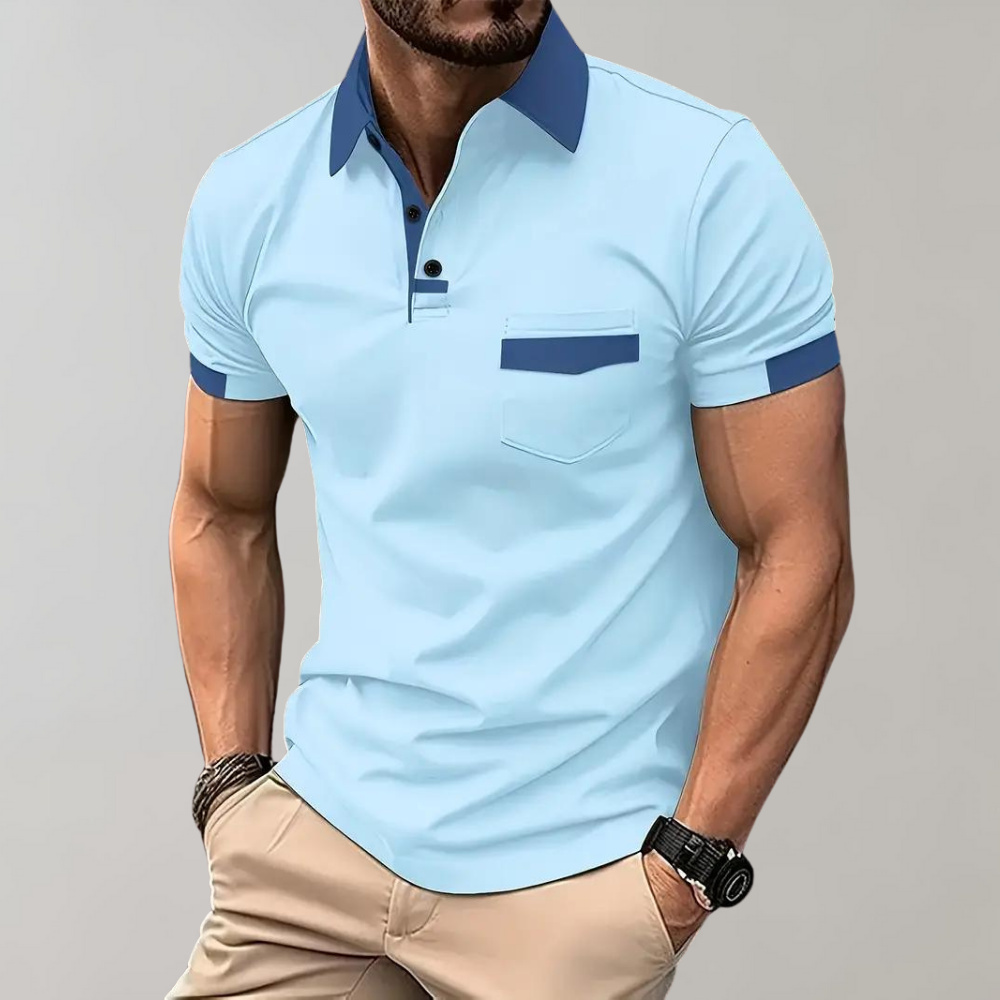 Modna koszulka polo dla mężczyzn - Leo-Niebo niebieskie-S-Trend Polska