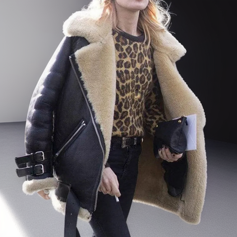 Modna kurtka z skórzanymi klamrami dla kobiet - Juliette-Czarny-S-Trend Polska