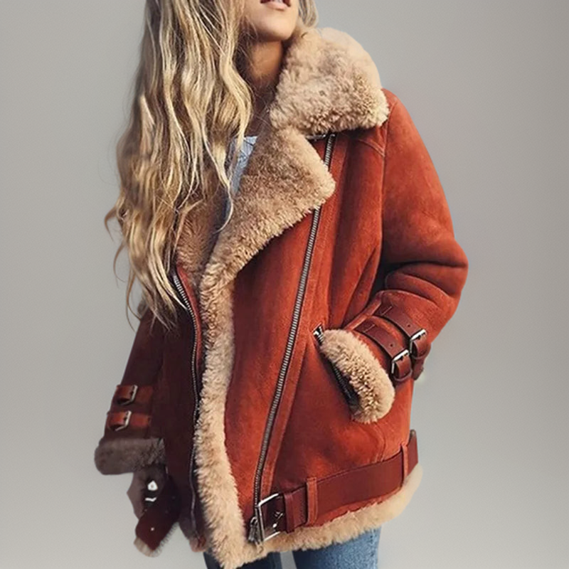 Modna kurtka z skórzanymi klamrami dla kobiet - Juliette-Pomarańczowy-S-Trend Polska