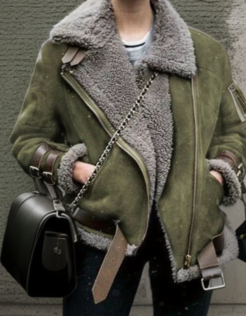 Modna kurtka z skórzanymi klamrami dla kobiet - Juliette-Zielony-S-Trend Polska