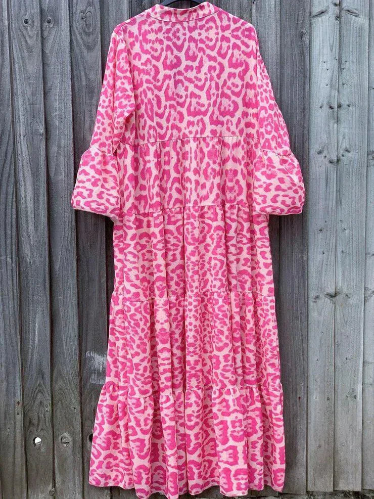 Modna maxi sukienka z różowym nadrukiem w panterkę - ChicSafari-S-Trend Polska