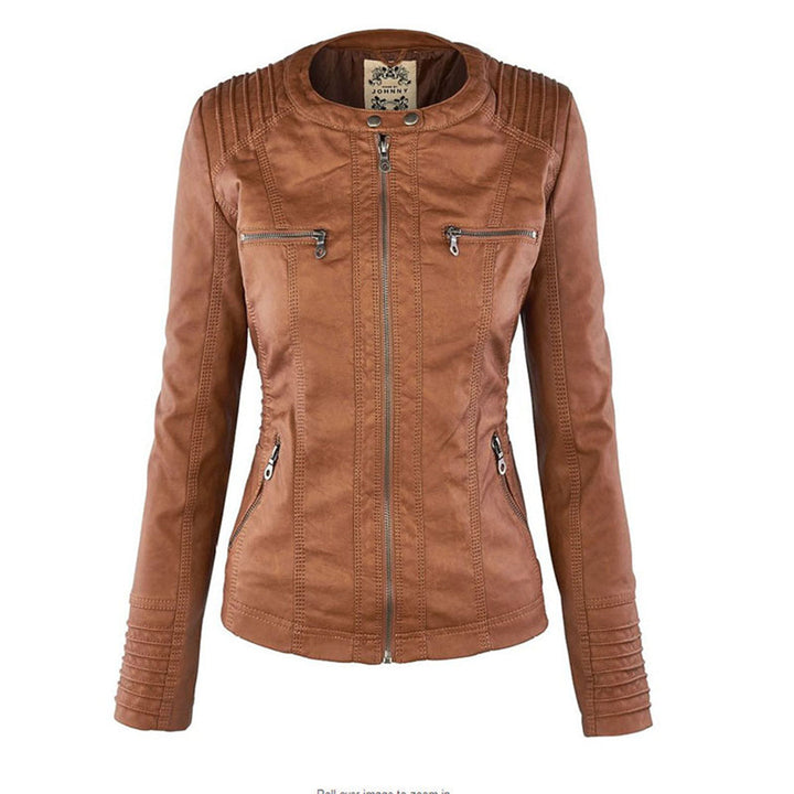 Modna skórzana kurtka - Zara-Khaki-S-Trend Polska