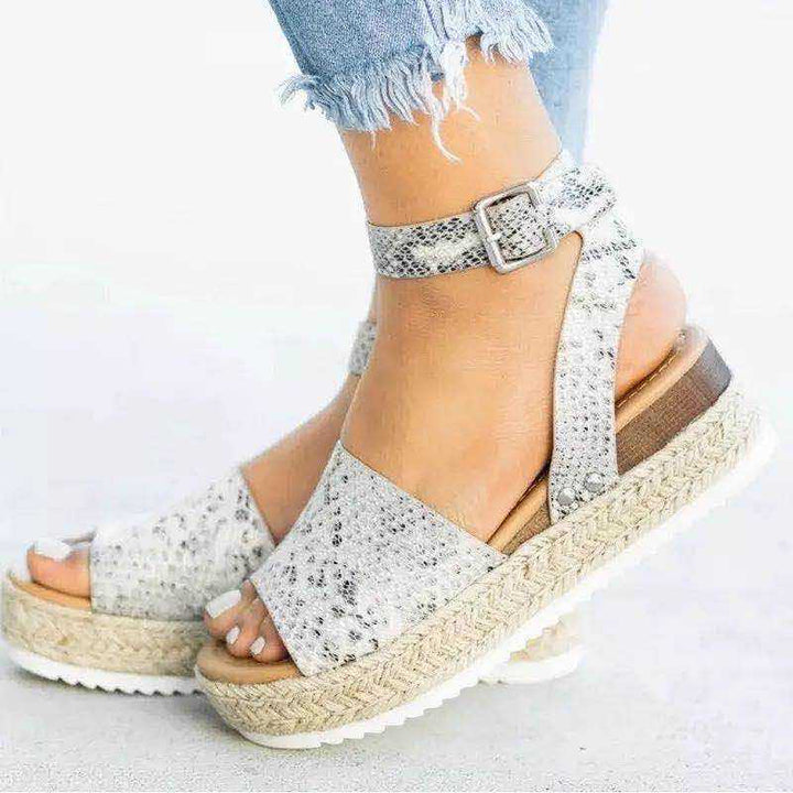 Modne Damskie Espadryle Sandały Letnie – Liv-Szary wąż print-35-Trend Polska