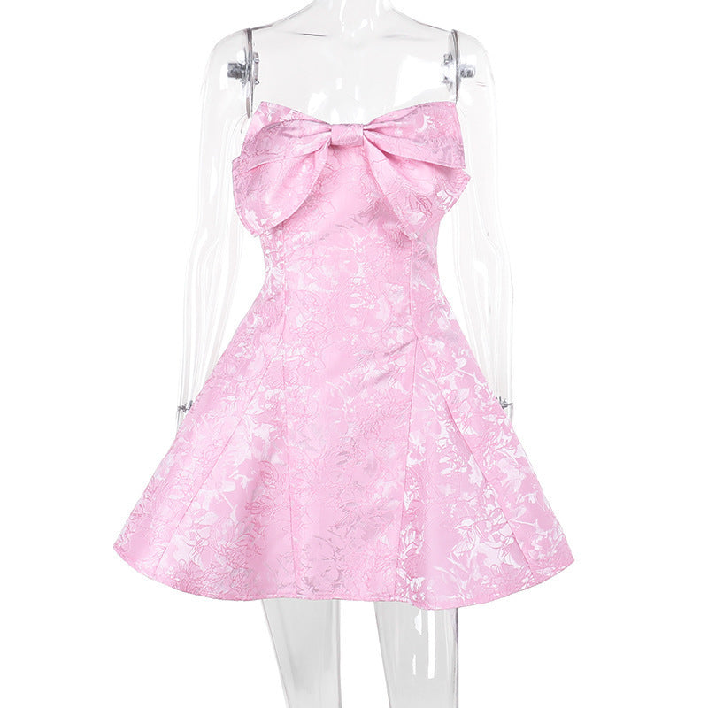 Modne damskie mini sukienki bez ramion z detalem w postaci kokardy – Malou-S-Trend Polska