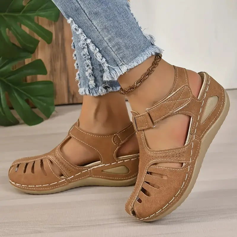 Modne damskie sandały komfortowe z ortopedycznym wsparciem – Mirella-Khaki-35-Trend Polska