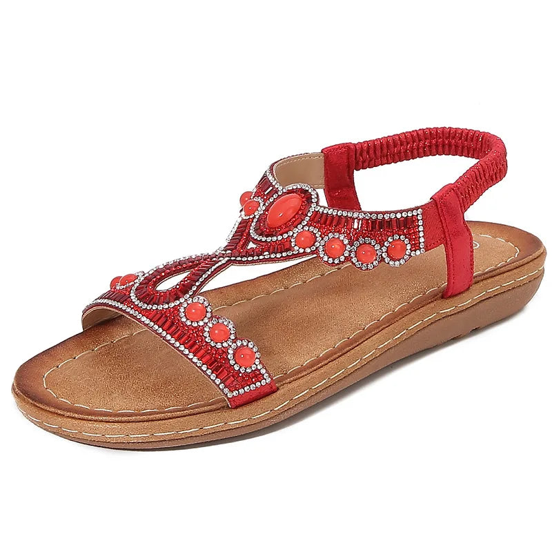 Modne damskie sandały z dżetami i brokatem – letnie buty na przyjęcia i czas wolny-Czerwony-36-Trend Polska