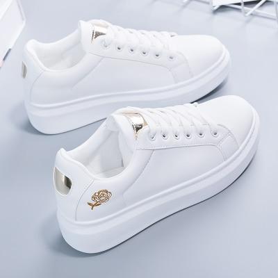 Modne damskie sneakersy z ekoskórki z metalicznymi akcentami – Norell-Biały – Złoty-35-Trend Polska