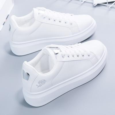Modne damskie sneakersy z ekoskórki z metalicznymi akcentami – Norell-Biały – Złoty-35-Trend Polska