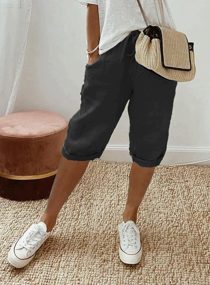 Modne letnie damskie spodnie lniane - Lina-Czarny-XS-Trend Polska