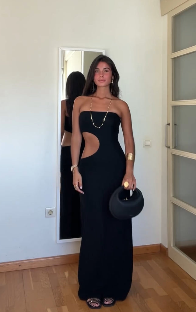 Modne letnie sukienka bandeau z elastycznym krojem – Viviane-Czarny-XS-Trend Polska