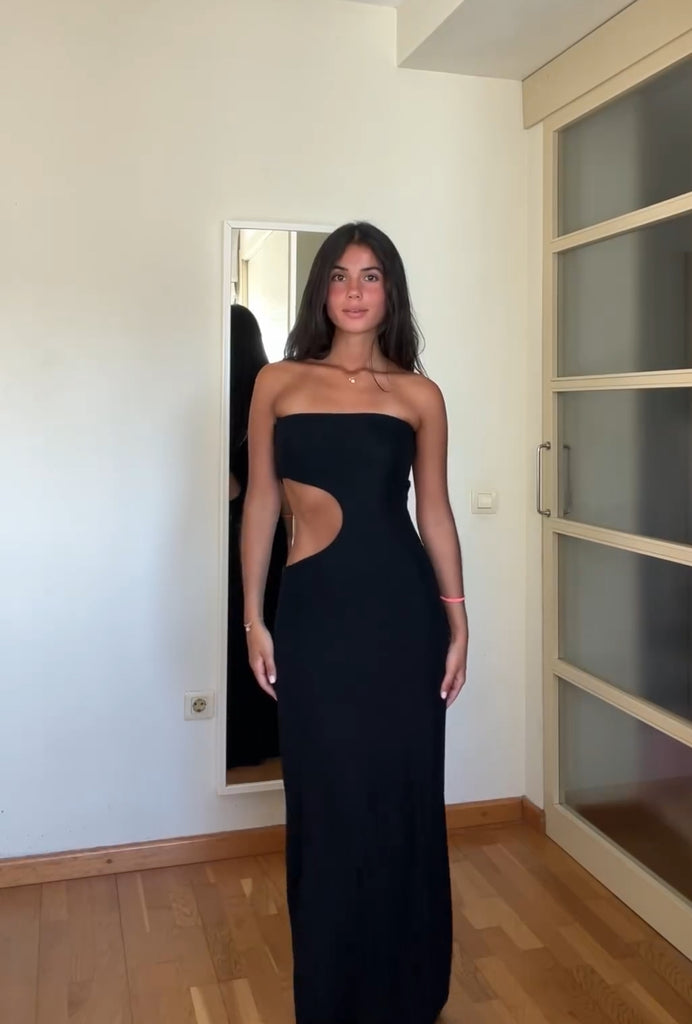 Modne letnie sukienka bandeau z elastycznym krojem – Viviane-Czarny-XS-Trend Polska