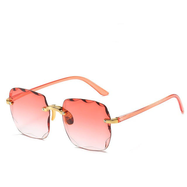 Modne okulary przeciwsłoneczne bez oprawek z ochroną UV400 w vintage'owym stylu – Clea-Czerwony-Trend Polska