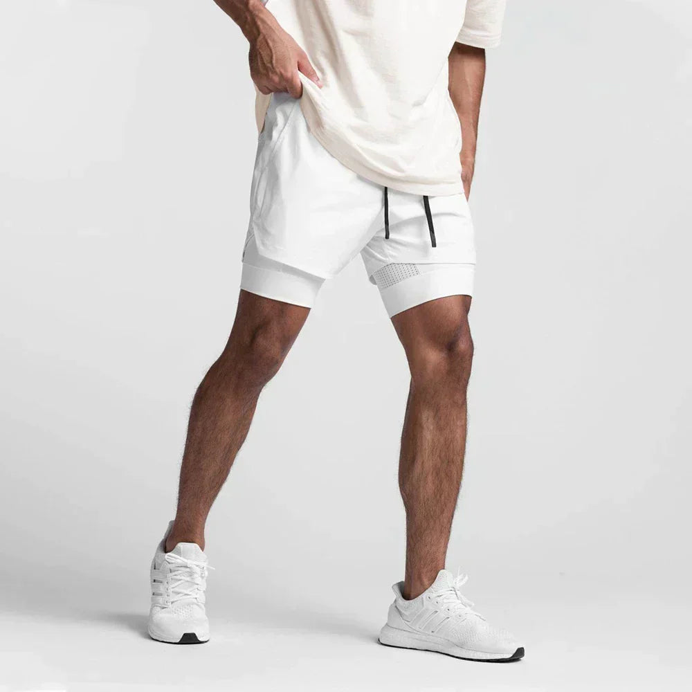 Modne szorty sportowe z oddychającego materiału i kieszenią boczną – Marky-Biały-S-Trend Polska