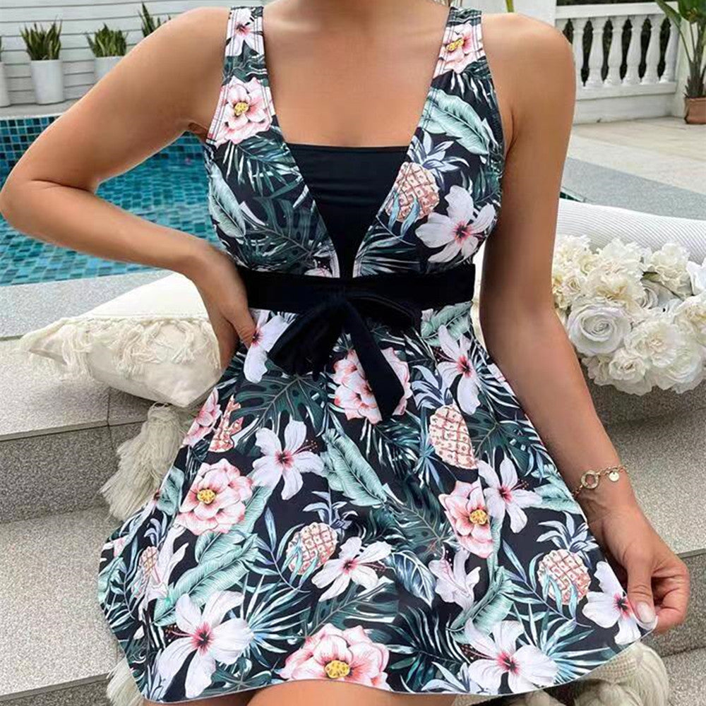 Modne tankini z nadrukiem i spódniczką z rozporkiem – Zamira-Czarny-S-Trend Polska