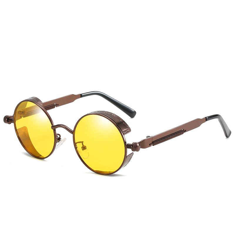 Modne, vintage okulary przeciwsłoneczne dla kobiet i mężczyzn – Savino-Brązowo-żółty-Trend Polska