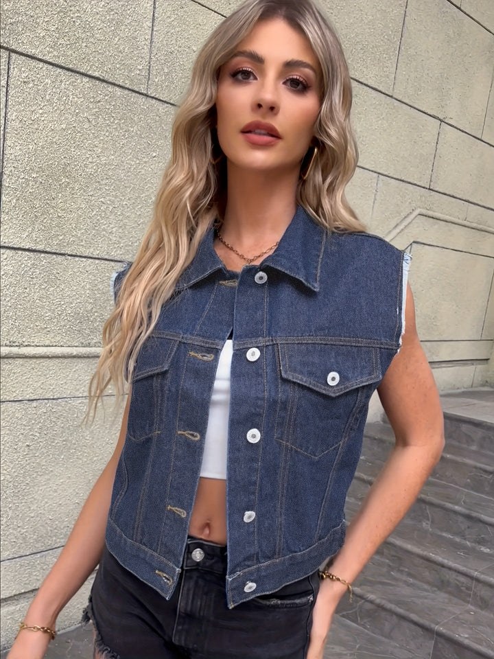 Modny Bezrękawnik Dżinsowy - Mila-Medium Niebieski-XS-Trend Polska
