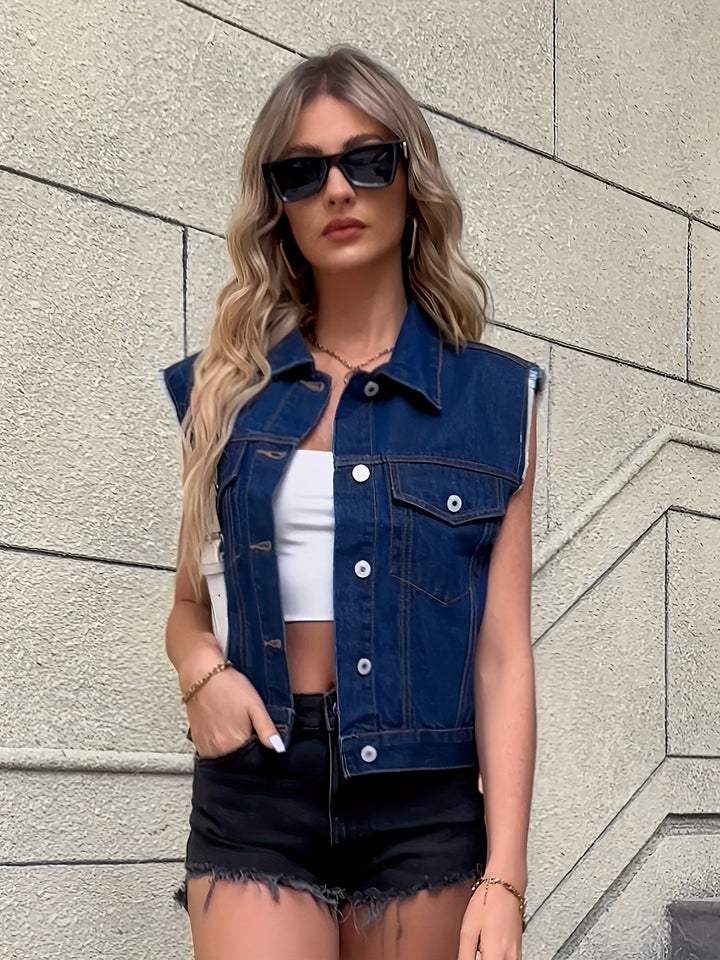 Modny Bezrękawnik Dżinsowy - Mila-Jasnoniebieski-XS-Trend Polska