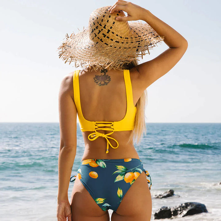 Modny bikini w stylu owijanym z kwiatowym wzorem – Lucille-Ciemnozielony-S-Trend Polska