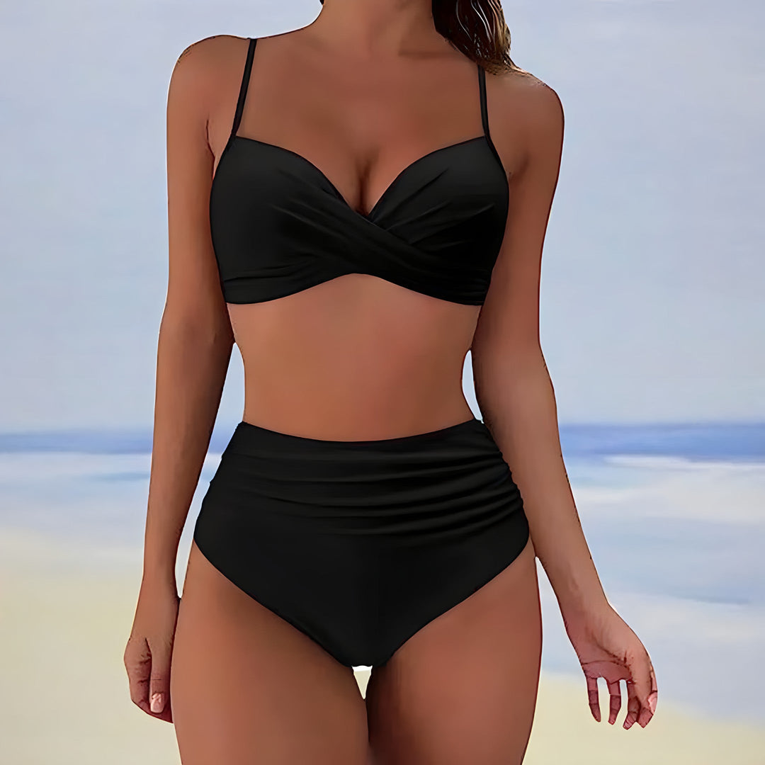 Modny bikini z wysokim stanem o wygodnym kroju – Eula-Czarny-S-Trend Polska