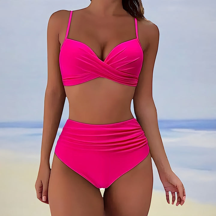 Modny bikini z wysokim stanem o wygodnym kroju – Eula-Jasnoróżowy-S-Trend Polska