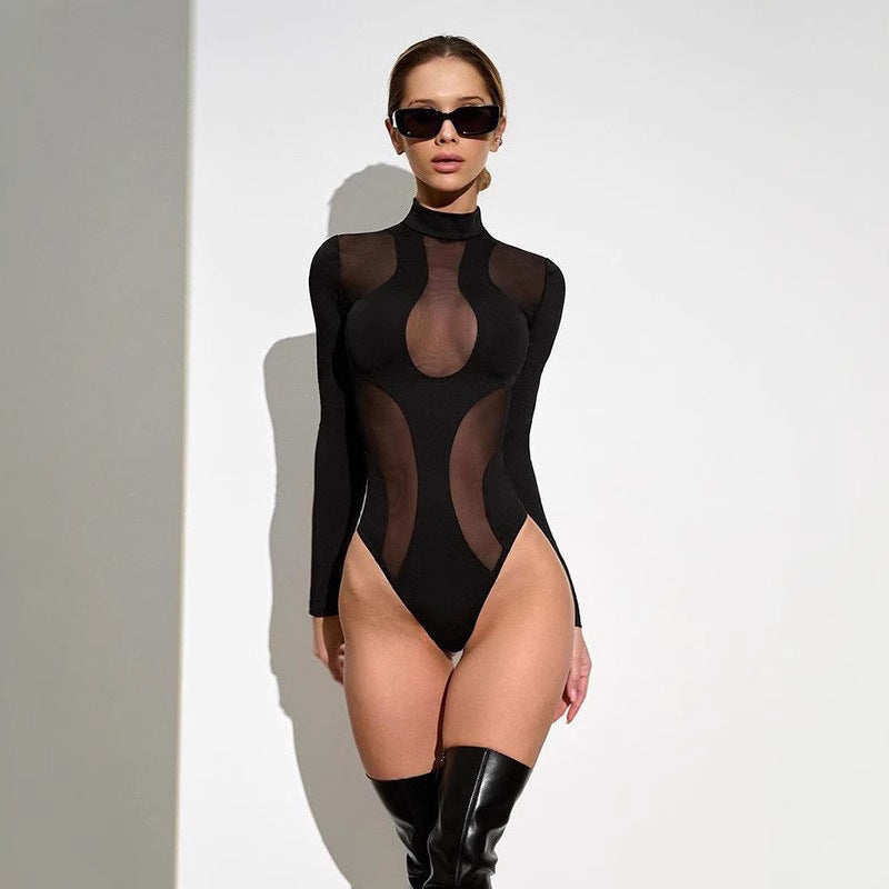 Modny damski body z wycięciami i wstawkami z siateczki – Nayeli-S-Trend Polska