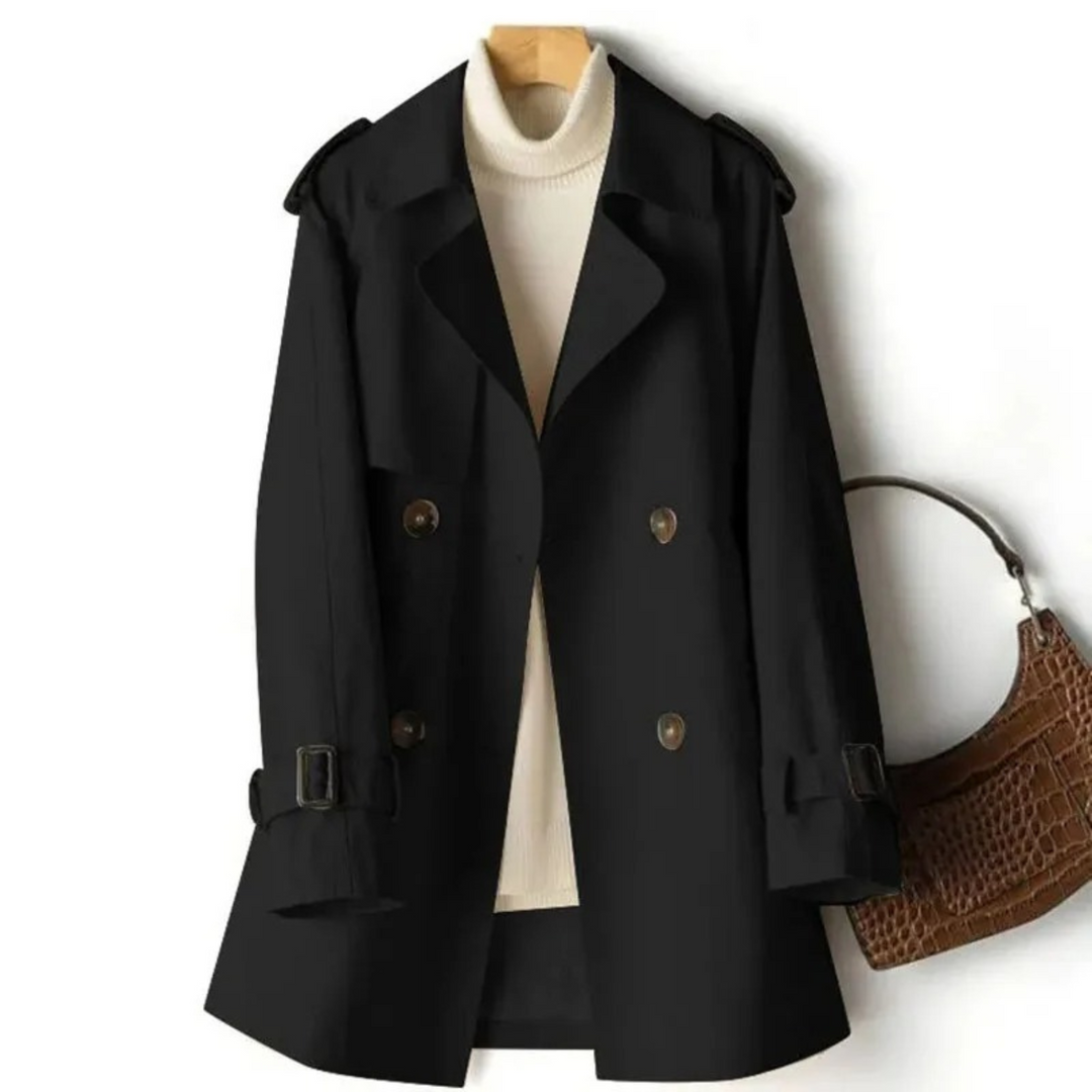 Modny długi płaszcz trench dla kobiet - Mila-Czarny-M-Trend Polska