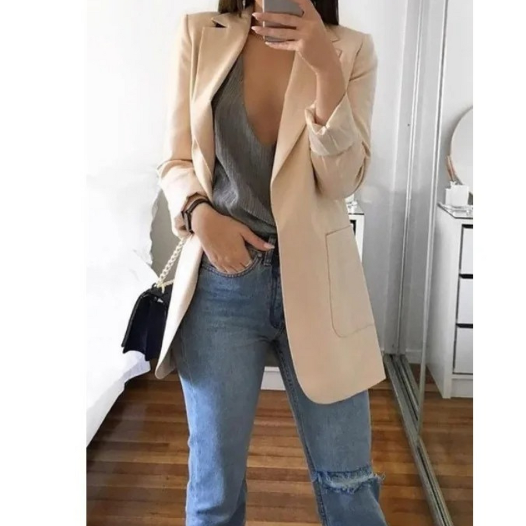 Modny Długi Żakiet Damski - Valentina-Brązowy-S-Trend Polska