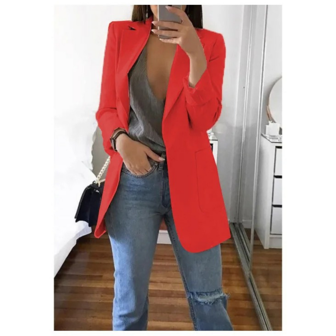 Modny Długi Żakiet Damski - Valentina-Czerwony-S-Trend Polska