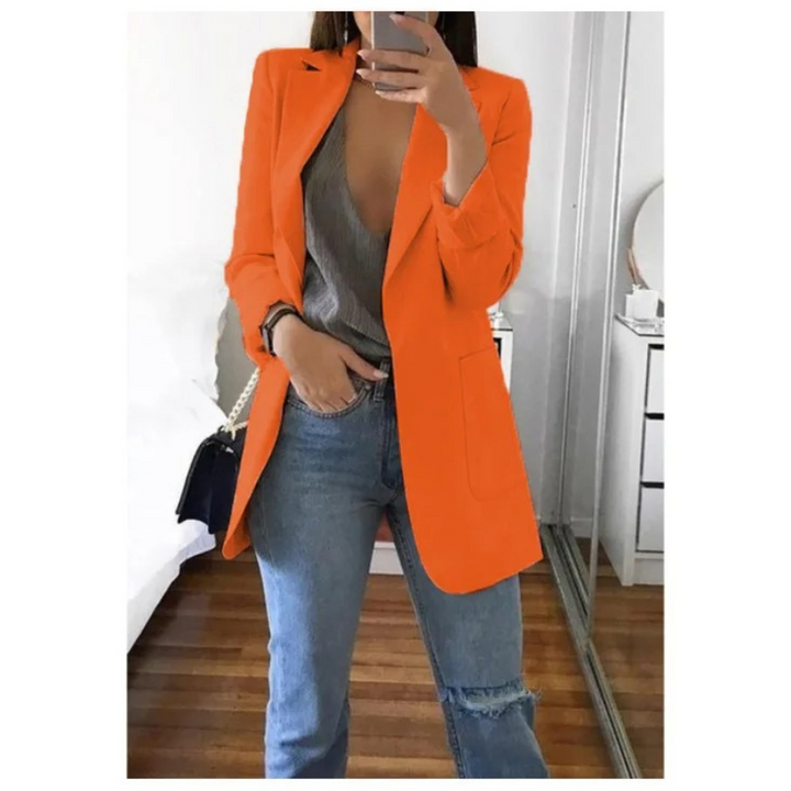 Modny Długi Żakiet Damski - Valentina-Pomarańczowy-S-Trend Polska