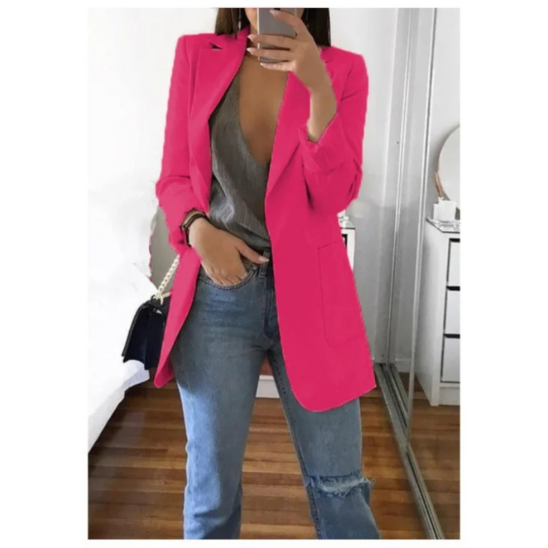 Modny Długi Żakiet Damski - Valentina-Różowy-S-Trend Polska