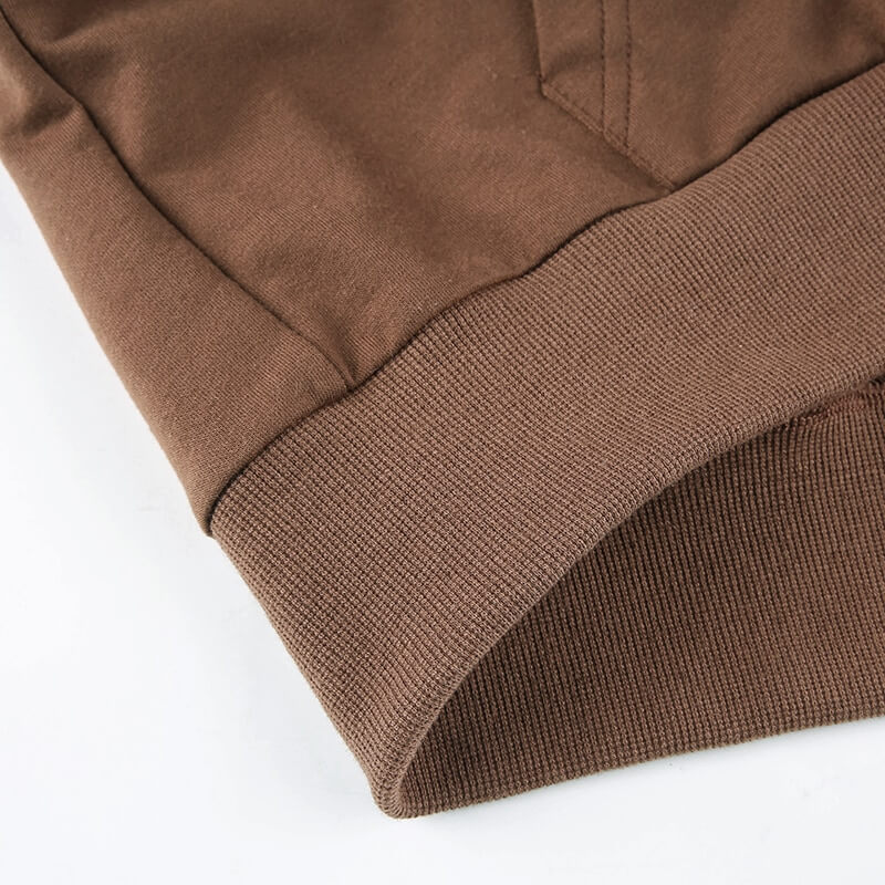 Modny, dopasowany damski cropped zip-up hoodie z kapturem – Alina-Brązowy-S-Trend Polska