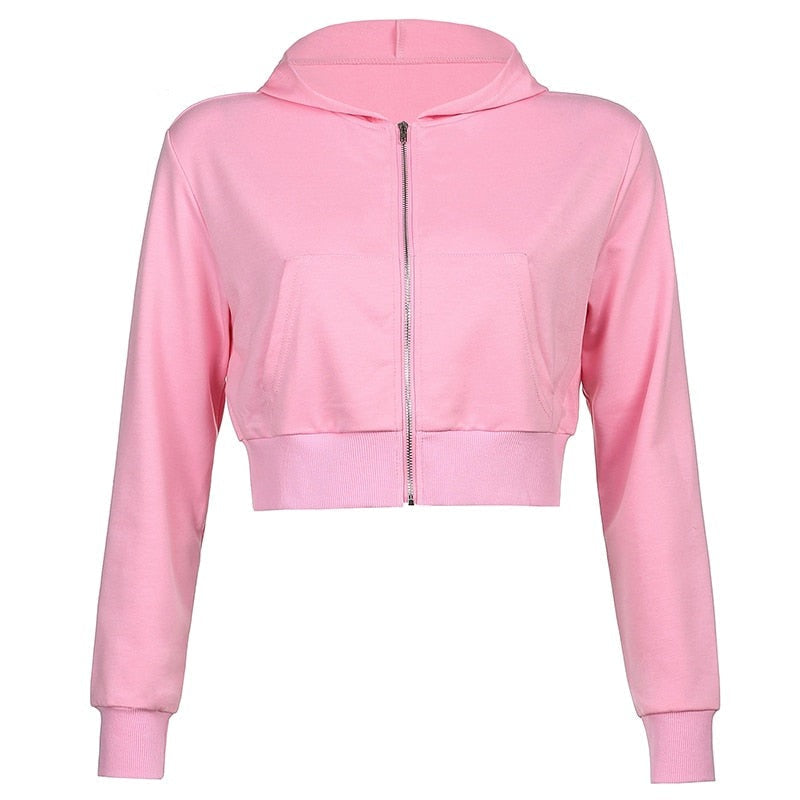 Modny, dopasowany damski cropped zip-up hoodie z kapturem – Alina-Brązowy-S-Trend Polska
