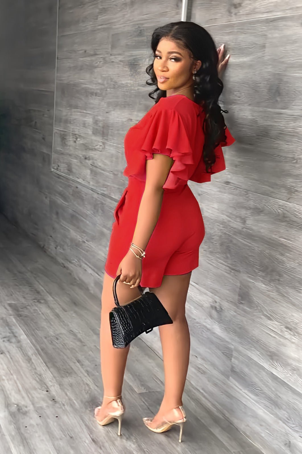 Modny letni zestaw z falbaniastym wzorem – Marlene-Zielony-S-Trend Polska