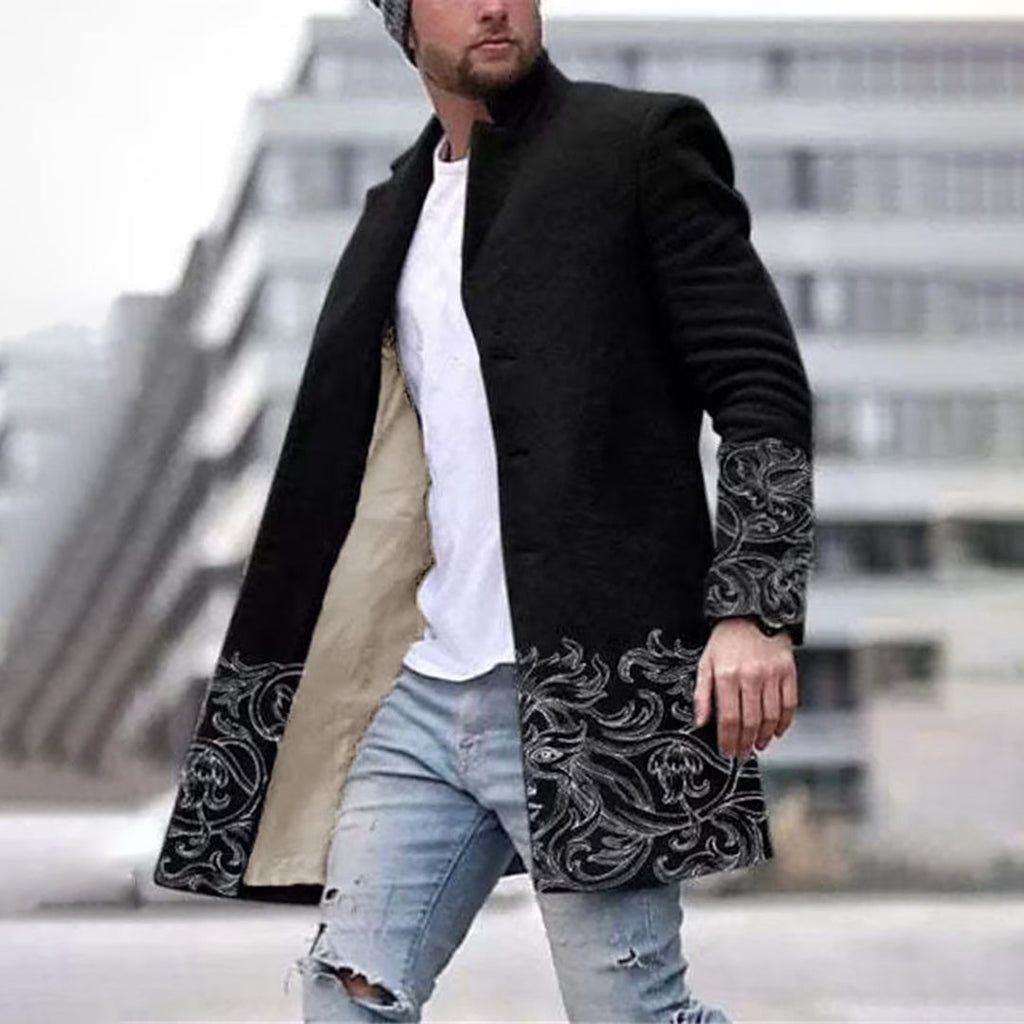 Modny płaszcz męski z unikalnym wzorem - Laurent-Szary-S-Trend Polska