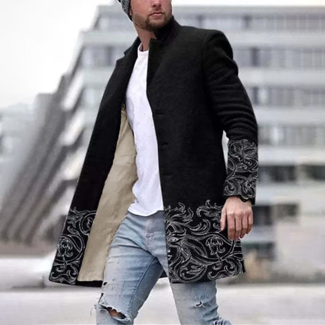 Modny płaszcz męski z unikalnym wzorem - Laurent-Szary-S-Trend Polska