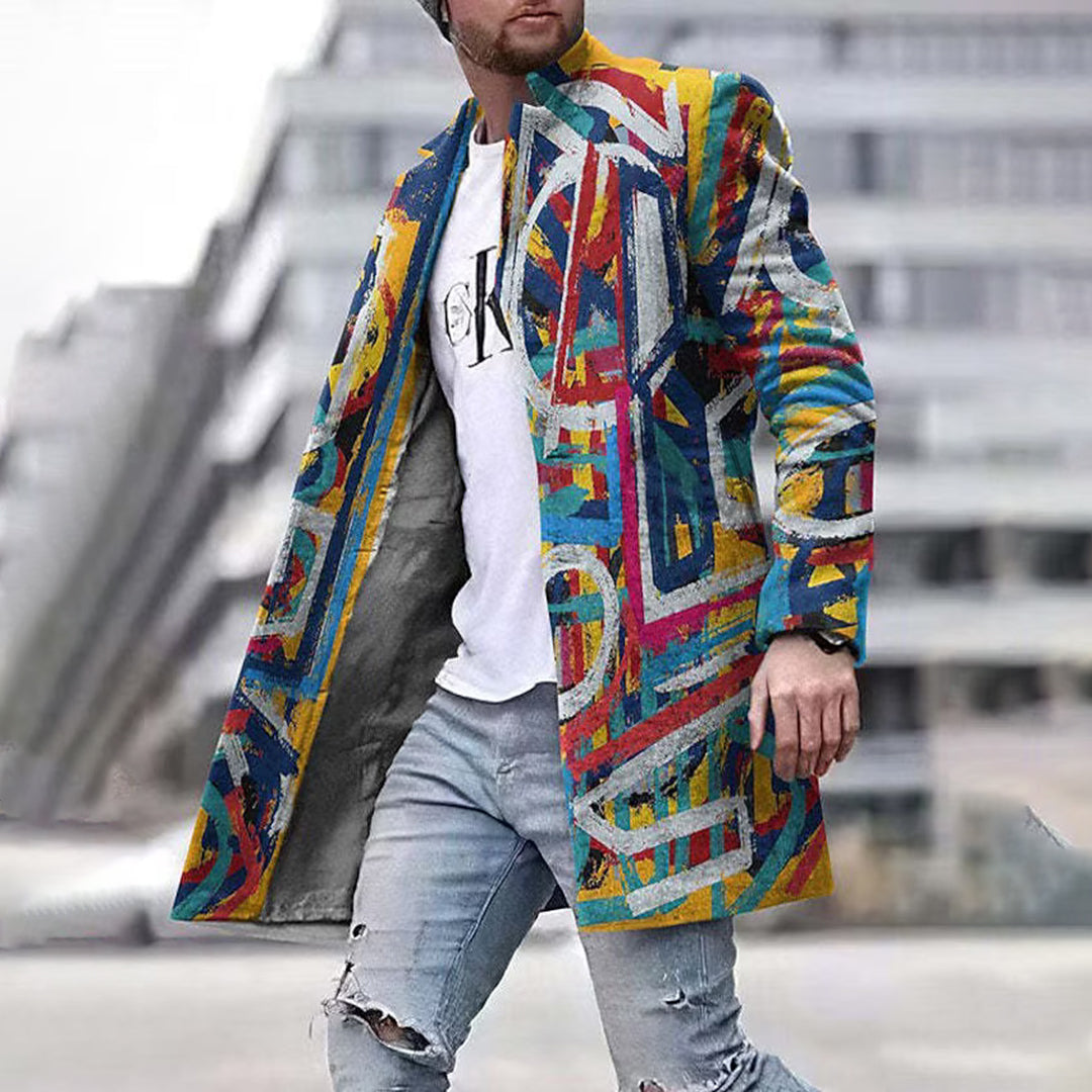 Modny płaszcz męski z unikalnym wzorem - Laurent-Tęcza-S-Trend Polska