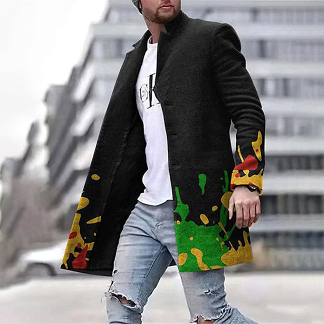 Modny płaszcz męski z unikalnym wzorem - Laurent-Zielony-S-Trend Polska