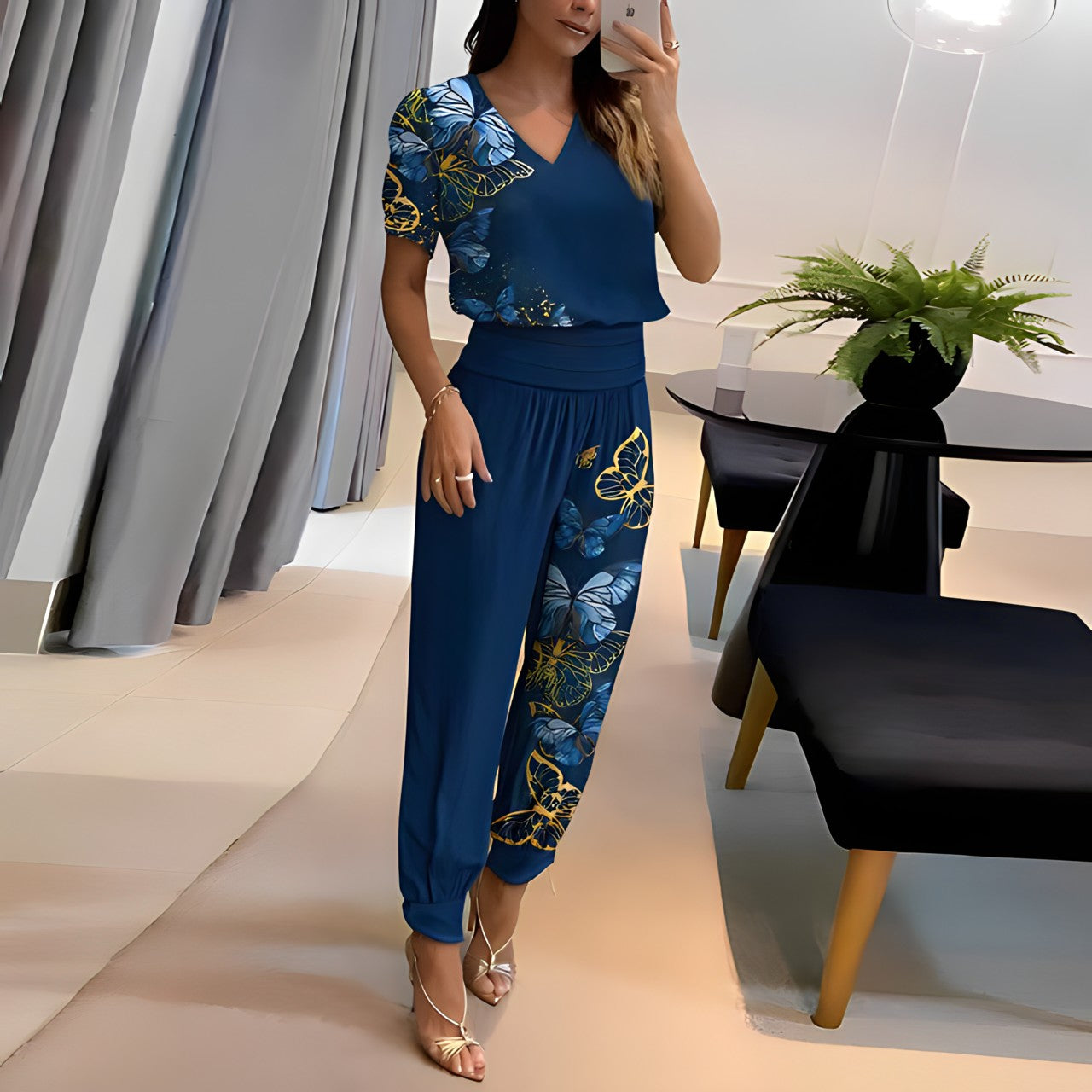 Modny zestaw bluzek z spodniami - łączy komfort i styl - Fabienne-Niebieski-S-Trend Polska