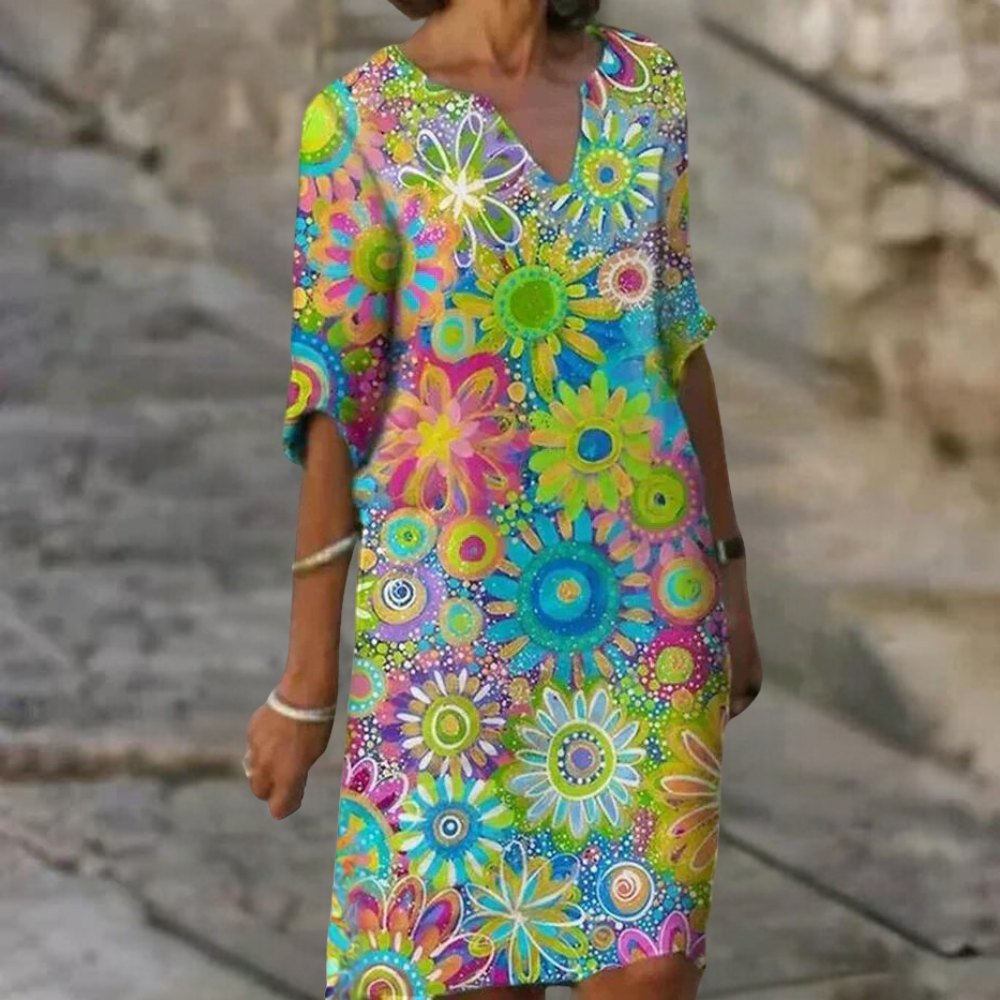 Naomi - Modna Krótka Sukienka Kwiatowa-Zielony-XS-Trend Polska