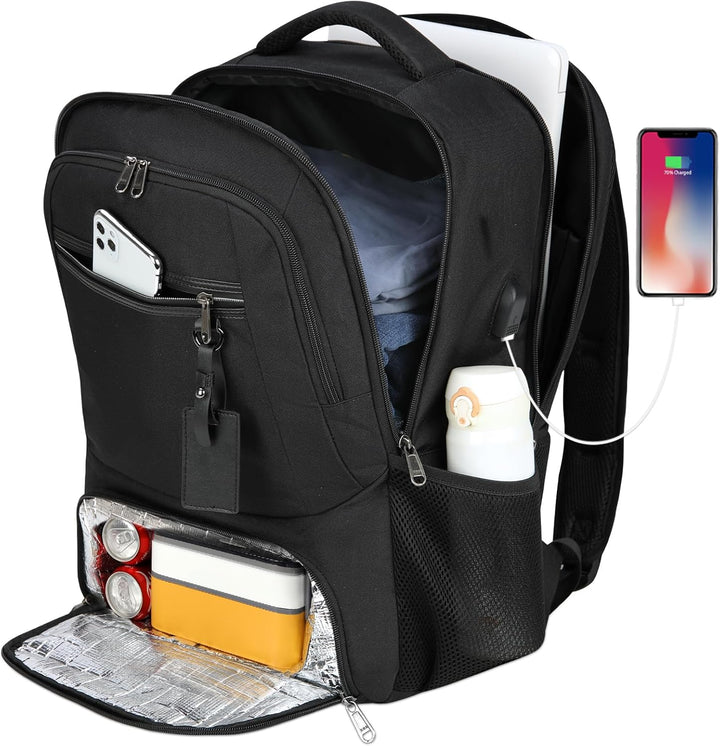 Wodoodporny plecak na laptopa i lunch z portem USB – plecak podróżny z wieloma przegrodami
