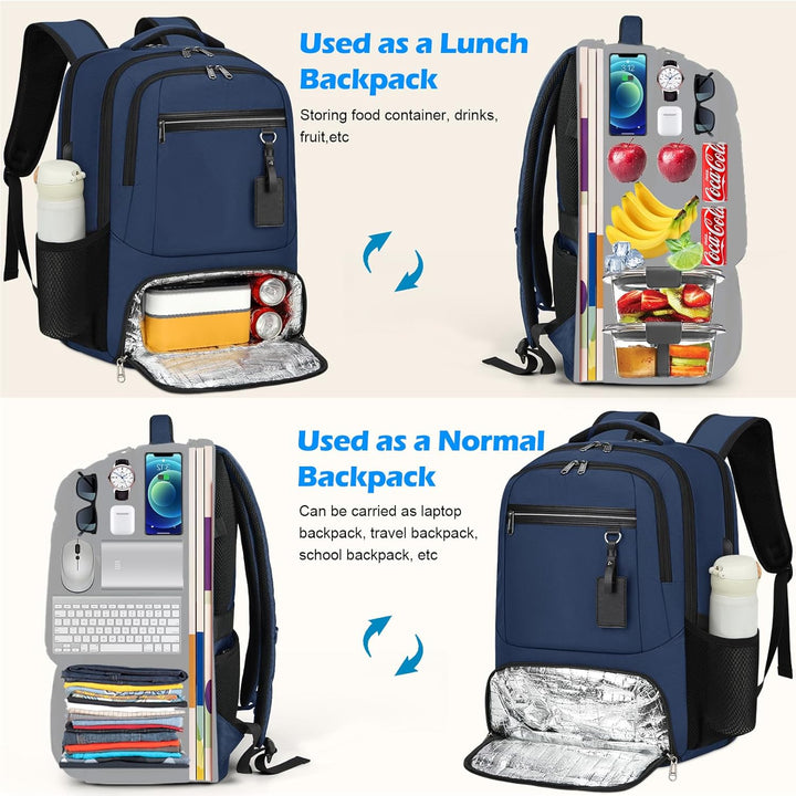 Wodoodporny plecak na laptopa i lunch z portem USB – plecak podróżny z wieloma przegrodami