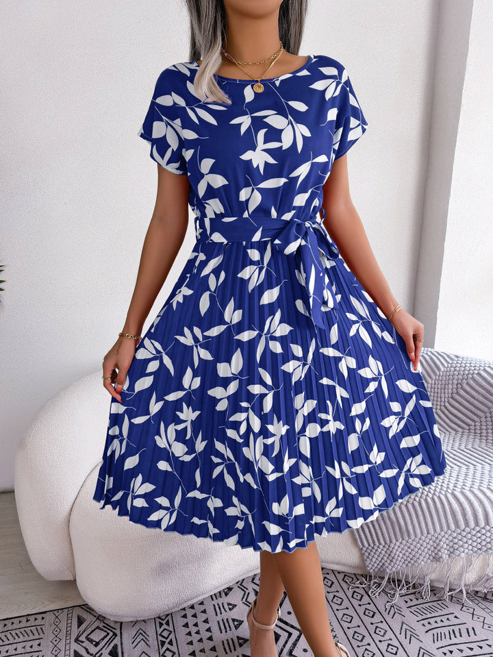 Niebieska drukowana sukienka midi – Naomi-XS-Trend Polska