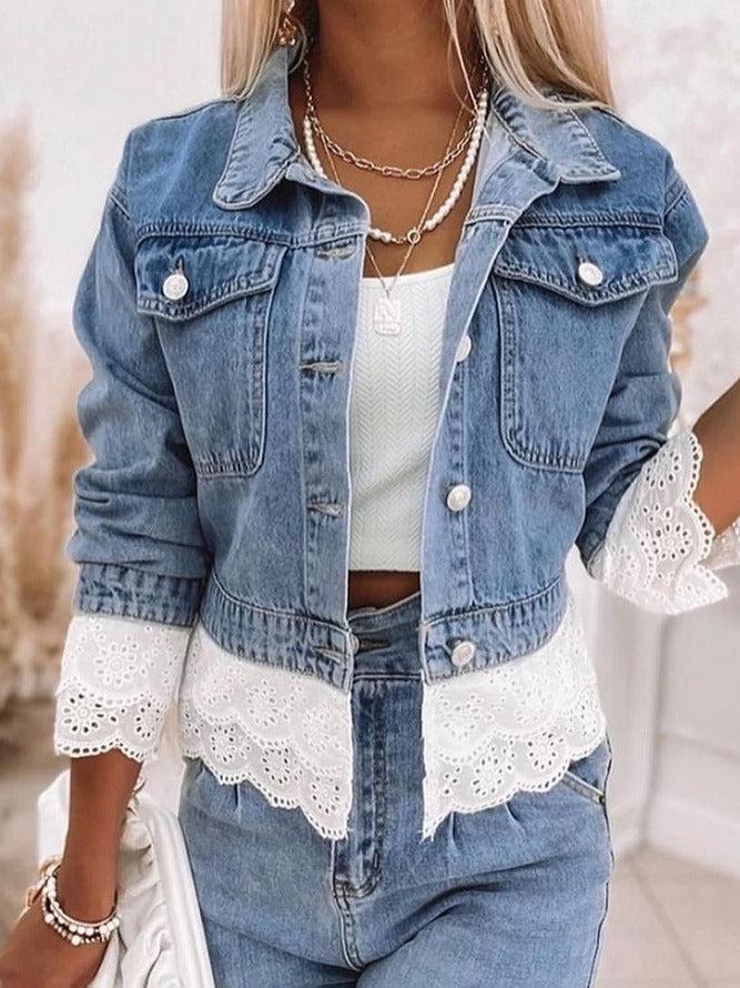 Niebieska kurtka dżinsowa w stylu patchwork - Rowena-S-Trend Polska