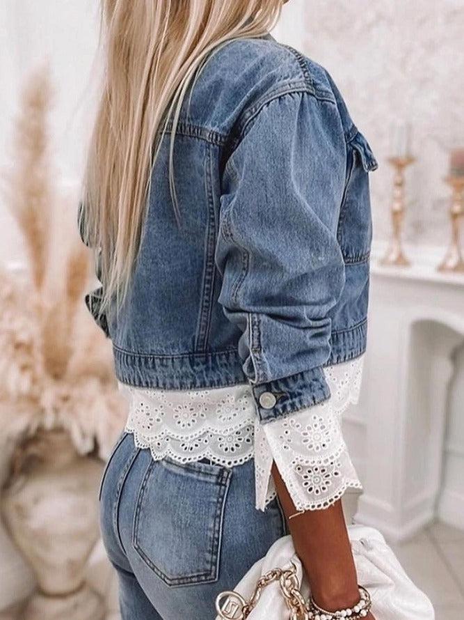 Niebieska kurtka dżinsowa w stylu patchwork - Rowena-S-Trend Polska