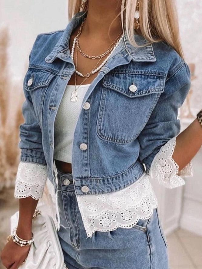 Niebieska kurtka dżinsowa w stylu patchwork - Rowena-S-Trend Polska