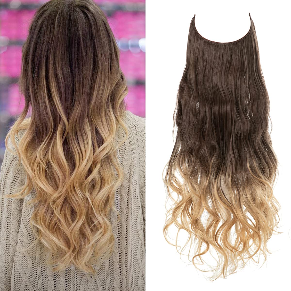 Niewidoczne przedłużenia włosów - Veloura-Ciemny brąz przechodzący w plażowy blond-35 CM-Trend Polska