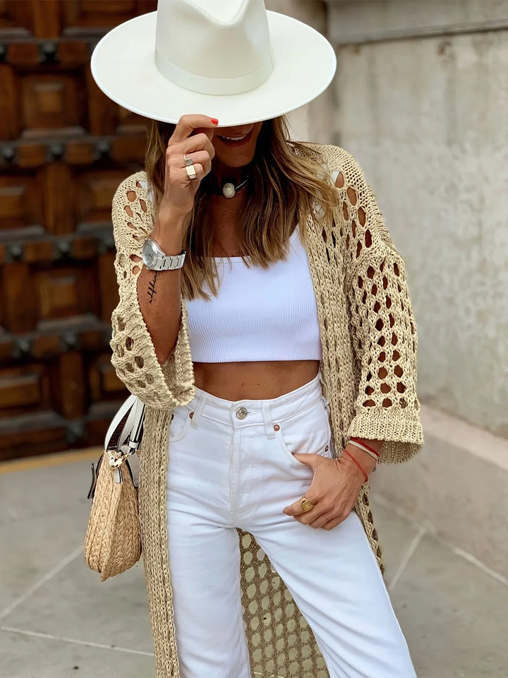 Nora Szydełkowy Sweter | Stylowy i Wygodny-S-Khaki-Trend Polska