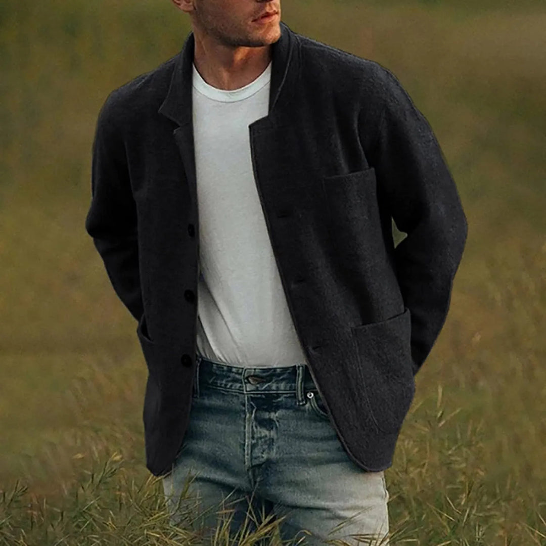Nowoczesna Casual Męska Marynarka - Aiden-Czarny-S-Trend Polska