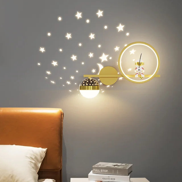 Nowoczesna lampa ścienna do pokoi dziecięcych - TinyGlow-Złote linki-Trzy kolory-Trend Polska